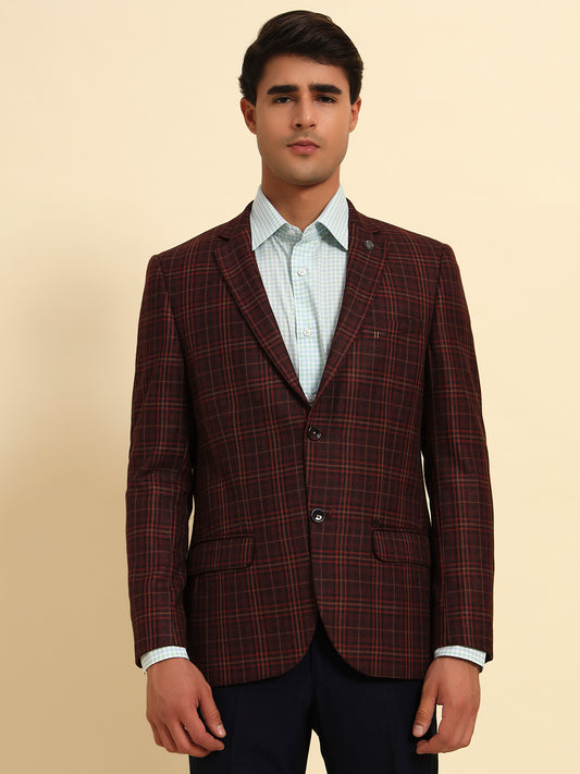 Blazer for Men | Premium Formal Blazer Slim Fit Notched Collar Poly Viscose Fabric Checkered Pattern