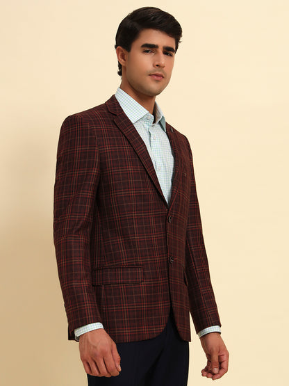 Blazer for Men | Premium Formal Blazer Slim Fit Notched Collar Poly Viscose Fabric Checkered Pattern
