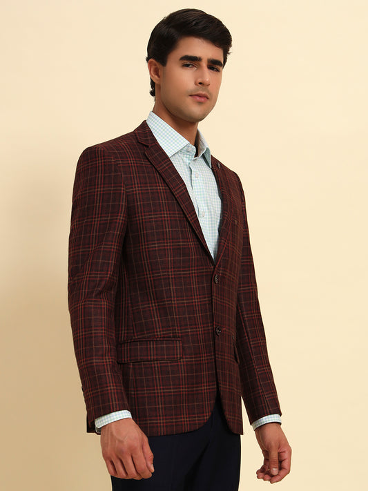 Blazer for Men | Premium Formal Blazer Slim Fit Notched Collar Poly Viscose Fabric Checkered Pattern