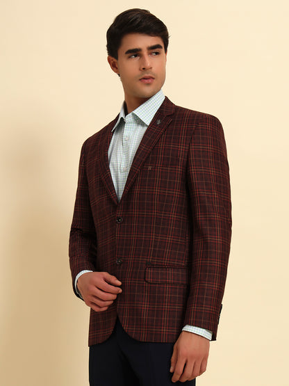 Blazer for Men | Premium Formal Blazer Slim Fit Notched Collar Poly Viscose Fabric Checkered Pattern