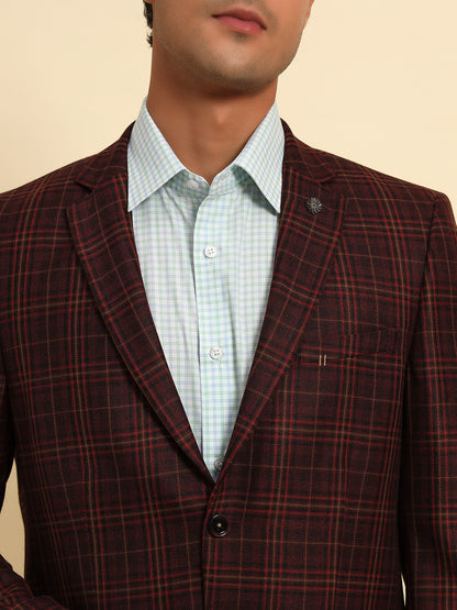 Blazer for Men | Premium Formal Blazer Slim Fit Notched Collar Poly Viscose Fabric Checkered Pattern