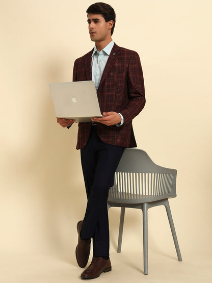 Blazer for Men | Premium Formal Blazer Slim Fit Notched Collar Poly Viscose Fabric Checkered Pattern
