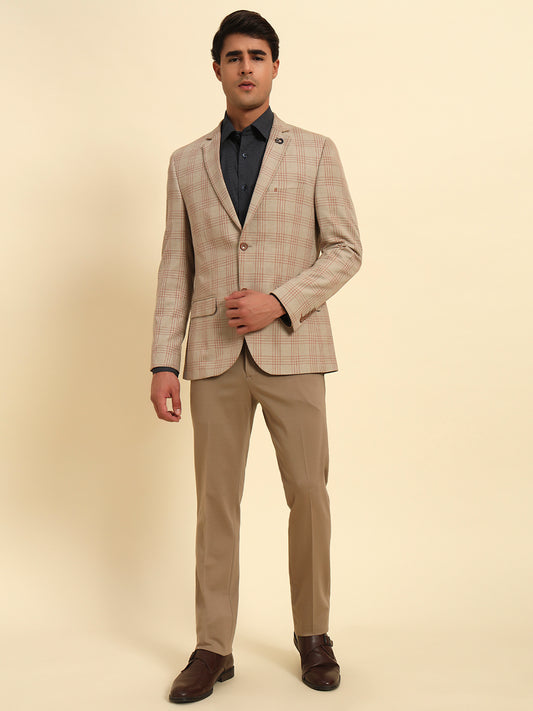 Blazer for Men | Premium Formal Blazer Slim Fit Notched Collar Poly Viscose Fabric Checkered Pattern
