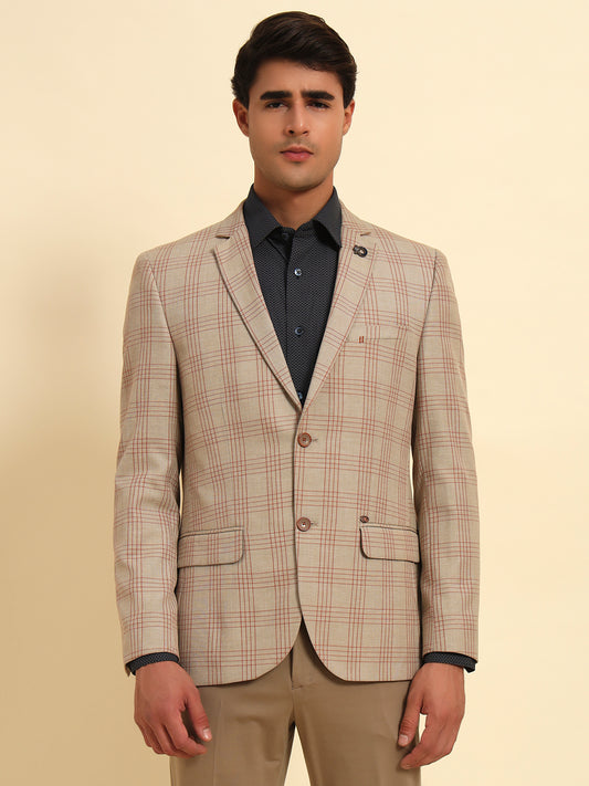 Blazer for Men | Premium Formal Blazer Slim Fit Notched Collar Poly Viscose Fabric Checkered Pattern
