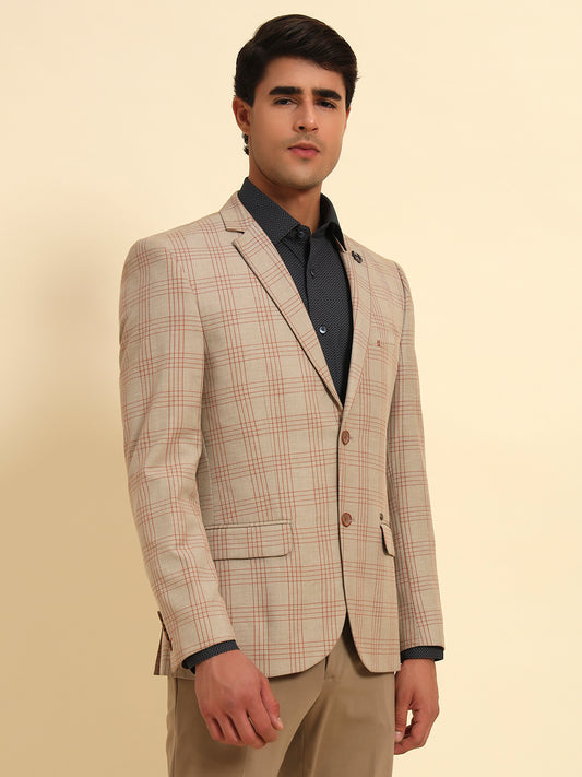 Blazer for Men | Premium Formal Blazer Slim Fit Notched Collar Poly Viscose Fabric Checkered Pattern