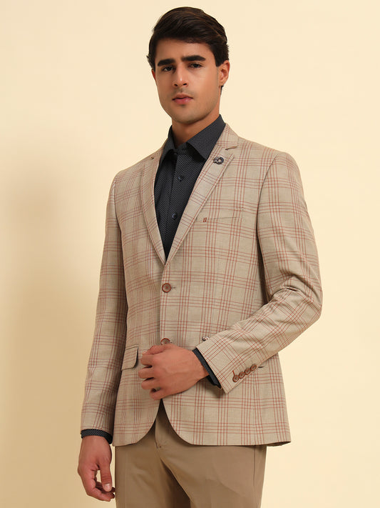 Blazer for Men | Premium Formal Blazer Slim Fit Notched Collar Poly Viscose Fabric Checkered Pattern