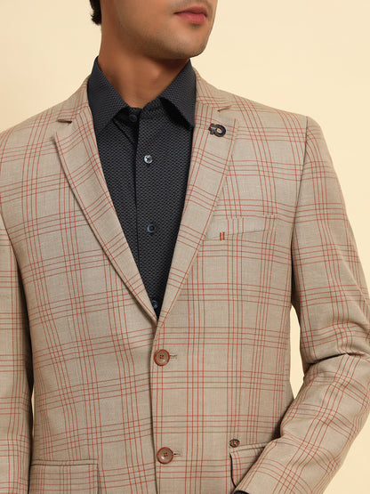 Blazer for Men | Premium Formal Blazer Slim Fit Notched Collar Poly Viscose Fabric Checkered Pattern