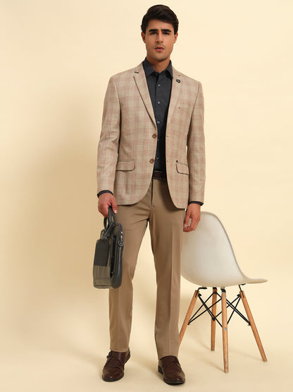Blazer for Men | Premium Formal Blazer Slim Fit Notched Collar Poly Viscose Fabric Checkered Pattern