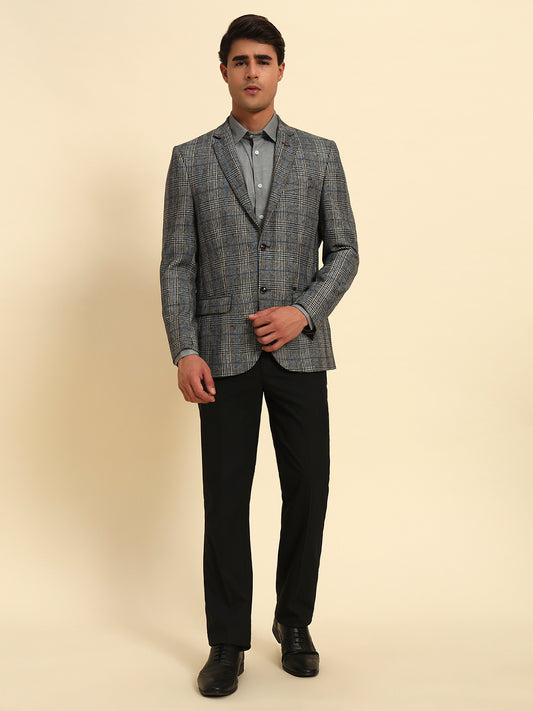 Blazer for Men | Premium Formal Blazer Slim Fit Notched Collar Tweed Fabric Checkered Pattern