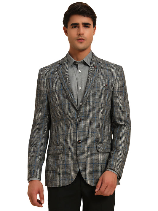 Blazer for Men | Premium Formal Blazer Slim Fit Notched Collar Tweed Fabric Checkered Pattern