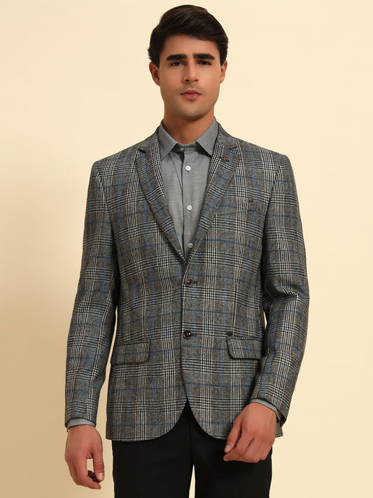 Blazer for Men | Premium Formal Blazer Slim Fit Notched Collar Tweed Fabric Checkered Pattern
