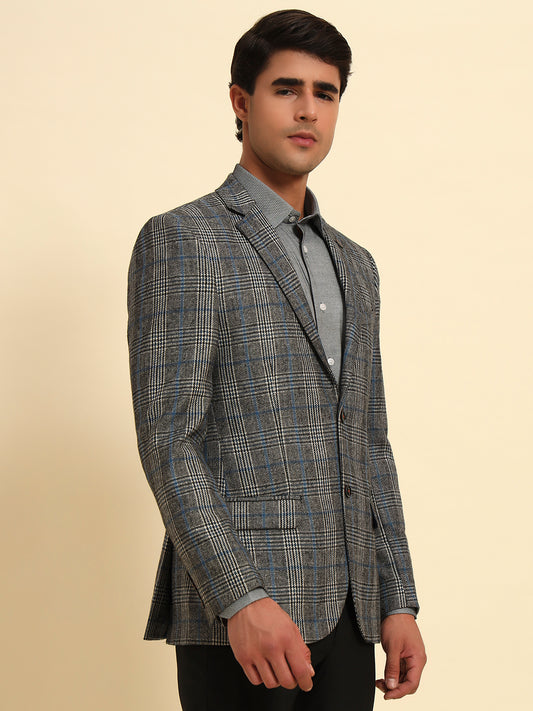 Blazer for Men | Premium Formal Blazer Slim Fit Notched Collar Tweed Fabric Checkered Pattern