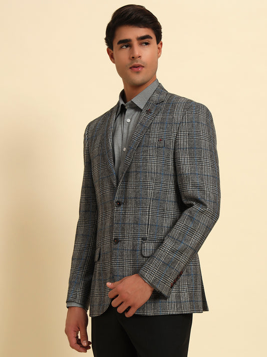 Blazer for Men | Premium Formal Blazer Slim Fit Notched Collar Tweed Fabric Checkered Pattern