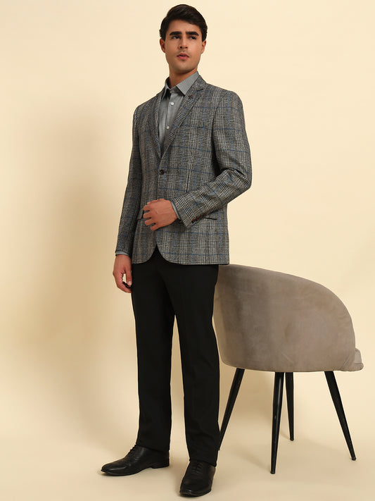 Blazer for Men | Premium Formal Blazer Slim Fit Notched Collar Tweed Fabric Checkered Pattern