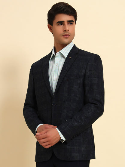 Blazer for Men | Premium Formal Blazer Slim Fit Notched Collar Tweed Fabric Checkered Pattern