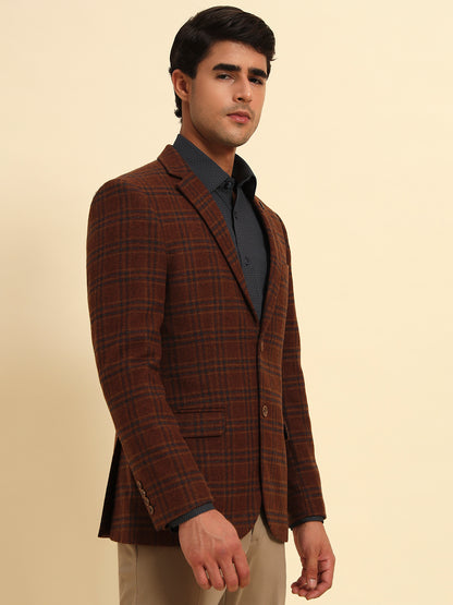 Blazer for Men | Premium Formal Blazer Slim Fit Notched Collar Tweed Fabric Checkered Pattern