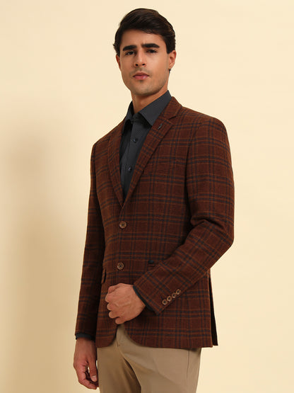 Blazer for Men | Premium Formal Blazer Slim Fit Notched Collar Tweed Fabric Checkered Pattern