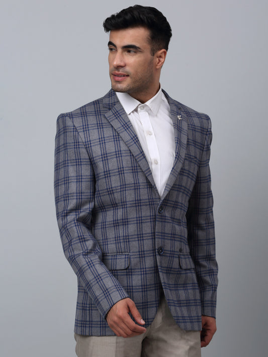 Blazer for Men | Premium Formal Blazer Slim Fit Notched Collar Poly Viscose Fabric Checkered Pattern