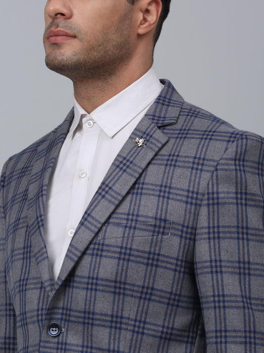 Blazer for Men | Premium Formal Blazer Slim Fit Notched Collar Poly Viscose Fabric Checkered Pattern