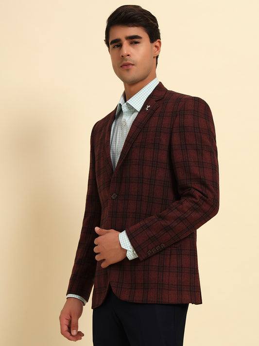 Blazer for Men | Premium Formal Blazer Slim Fit Notched Collar Tweed Fabric Checkered Pattern
