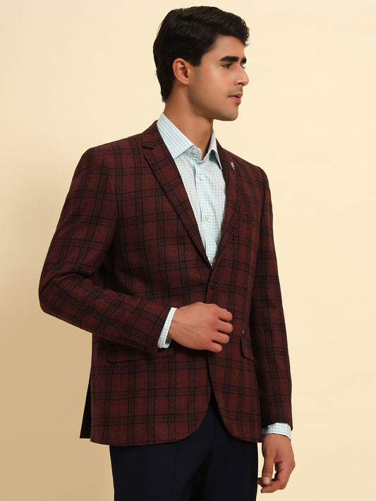 Blazer for Men | Premium Formal Blazer Slim Fit Notched Collar Tweed Fabric Checkered Pattern