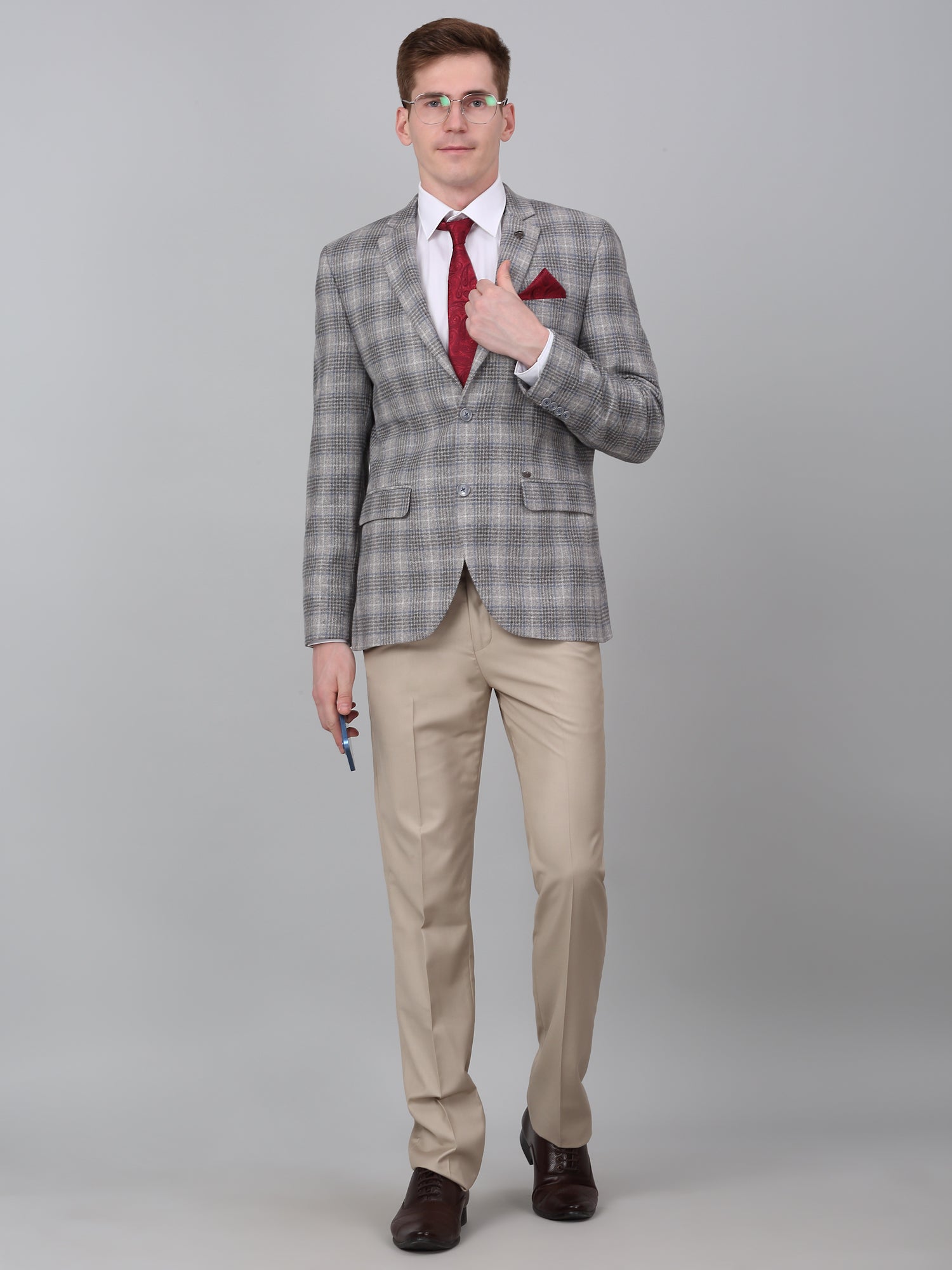 Men's Light Grey Check Notch Lapel Casual Blazer – Cantabil