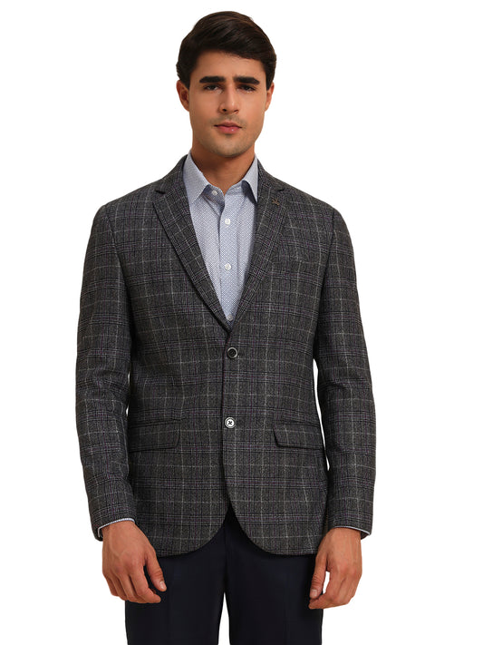 Blazer for Men | Premium Formal Blazer Slim Fit Notched Collar Terry Rayon Fabric Checkered Pattern
