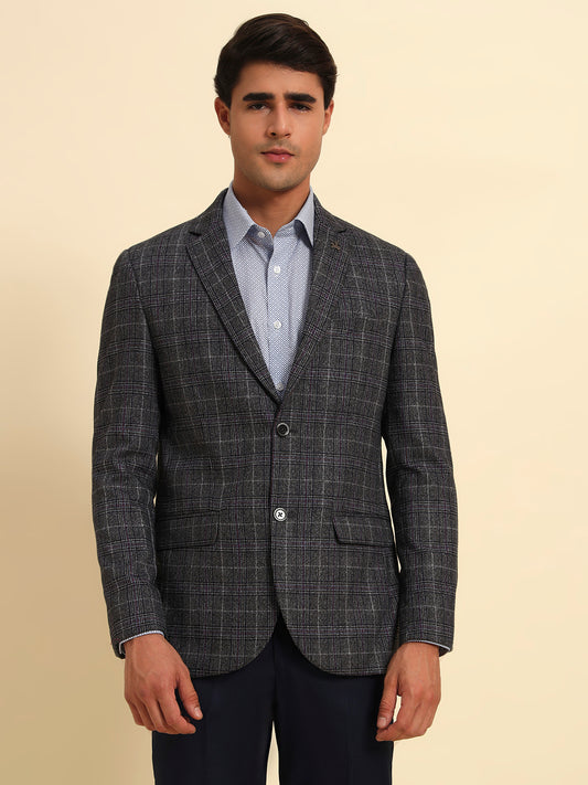 Blazer for Men | Premium Formal Blazer Slim Fit Notched Collar Terry Rayon Fabric Checkered Pattern