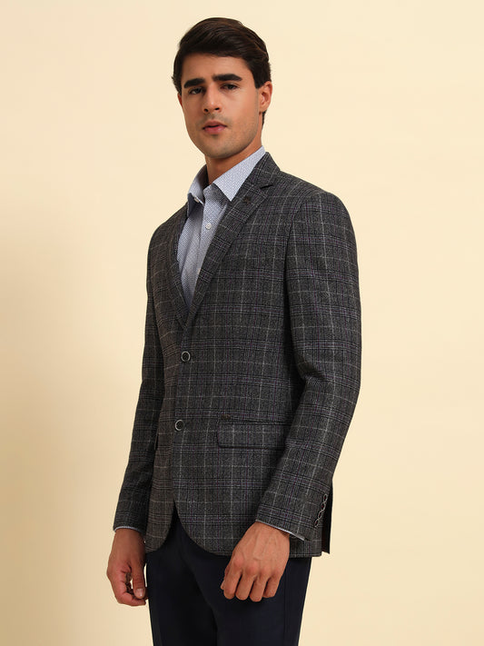 Blazer for Men | Premium Formal Blazer Slim Fit Notched Collar Terry Rayon Fabric Checkered Pattern