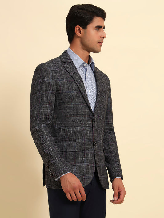Blazer for Men | Premium Formal Blazer Slim Fit Notched Collar Terry Rayon Fabric Checkered Pattern