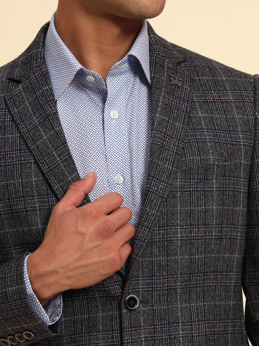 Blazer for Men | Premium Formal Blazer Slim Fit Notched Collar Terry Rayon Fabric Checkered Pattern