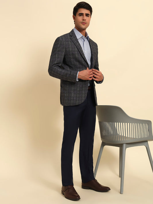Blazer for Men | Premium Formal Blazer Slim Fit Notched Collar Terry Rayon Fabric Checkered Pattern