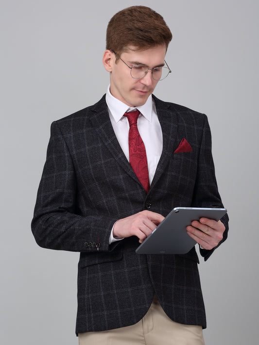 Blazer for Men | Premium Formal Blazer Slim Fit Notched Collar Terry Rayon Fabric Checkered Pattern