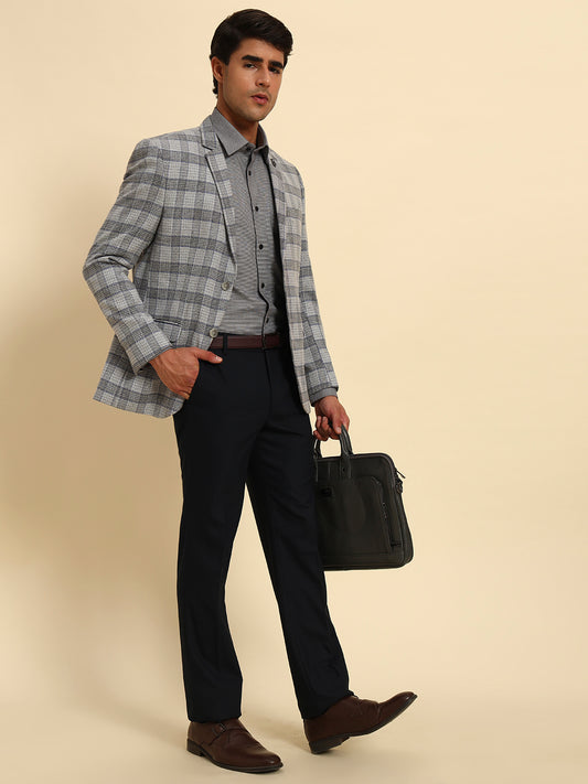 Blazer for Men | Premium Formal Blazer Slim Fit Notched Collar Terry Rayon Fabric Checkered Pattern