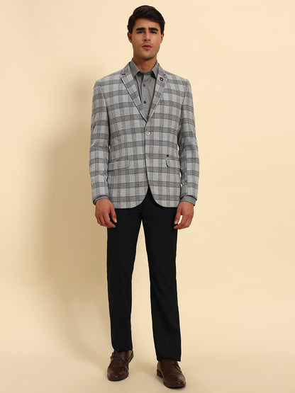 Blazer for Men | Premium Formal Blazer Slim Fit Notched Collar Terry Rayon Fabric Checkered Pattern