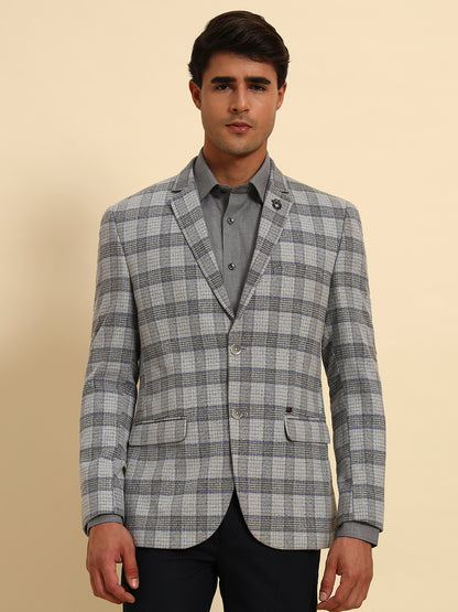 Blazer for Men | Premium Formal Blazer Slim Fit Notched Collar Terry Rayon Fabric Checkered Pattern