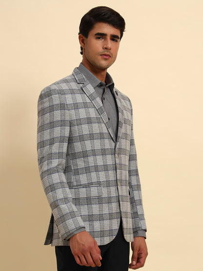 Blazer for Men | Premium Formal Blazer Slim Fit Notched Collar Terry Rayon Fabric Checkered Pattern