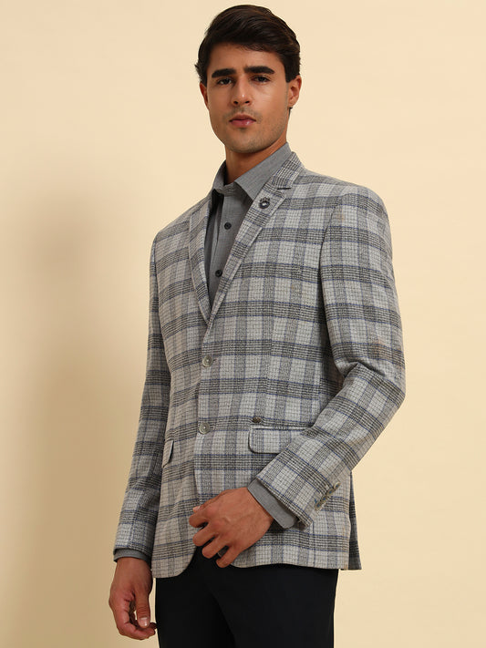 Blazer for Men | Premium Formal Blazer Slim Fit Notched Collar Terry Rayon Fabric Checkered Pattern