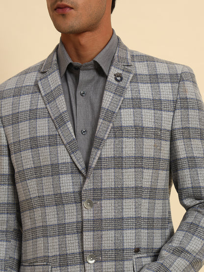 Blazer for Men | Premium Formal Blazer Slim Fit Notched Collar Terry Rayon Fabric Checkered Pattern