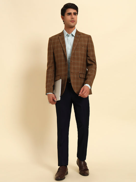 Blazer for Men | Premium Formal Blazer Slim Fit Notched Collar Poly Viscose Fabric Checkered Pattern