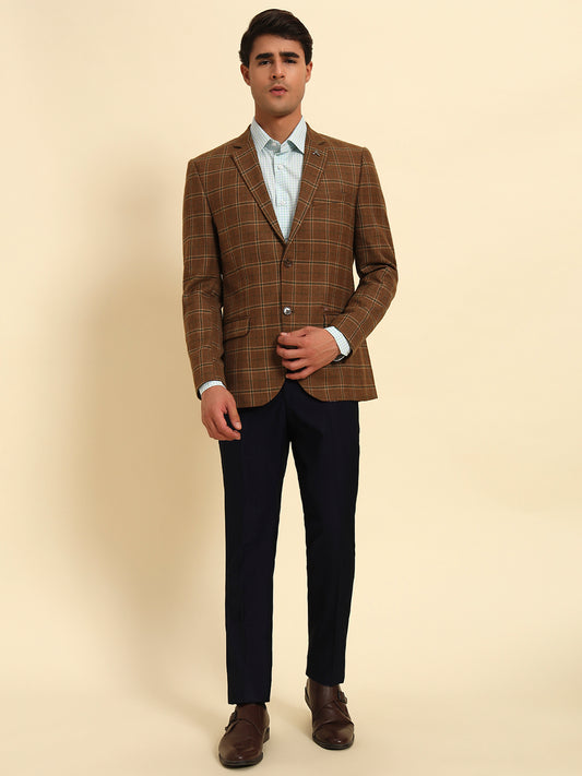 Blazer for Men | Premium Formal Blazer Slim Fit Notched Collar Poly Viscose Fabric Checkered Pattern