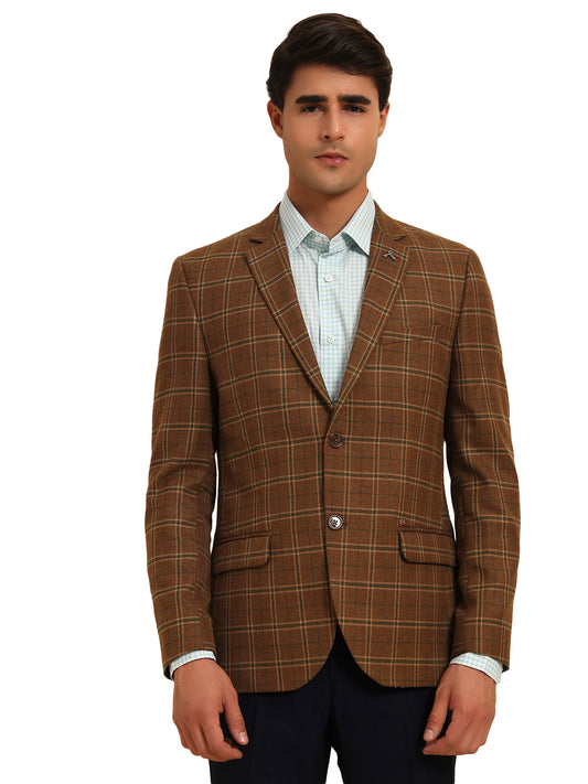Blazer for Men | Premium Formal Blazer Slim Fit Notched Collar Poly Viscose Fabric Checkered Pattern