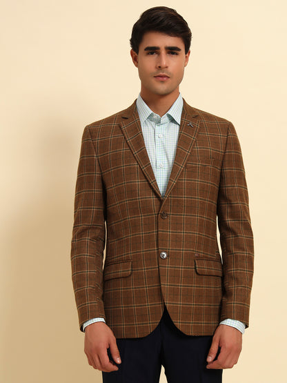 Blazer for Men | Premium Formal Blazer Slim Fit Notched Collar Poly Viscose Fabric Checkered Pattern