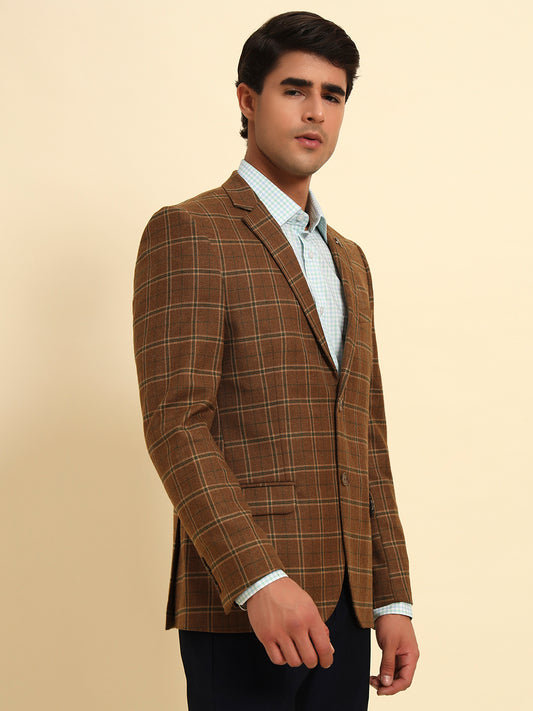 Blazer for Men | Premium Formal Blazer Slim Fit Notched Collar Poly Viscose Fabric Checkered Pattern