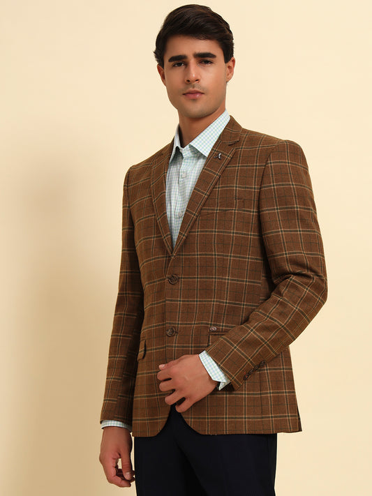 Blazer for Men | Premium Formal Blazer Slim Fit Notched Collar Poly Viscose Fabric Checkered Pattern