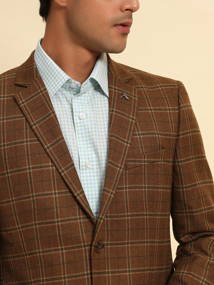 Blazer for Men | Premium Formal Blazer Slim Fit Notched Collar Poly Viscose Fabric Checkered Pattern