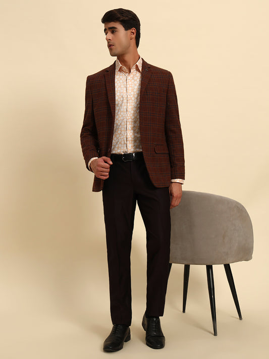 Blazer for Men | Premium Formal Blazer Slim Fit Notched Collar Wool Blend Fabric Checkered Pattern
