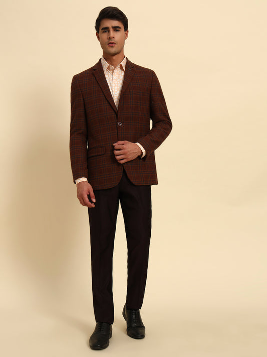 Blazer for Men | Premium Formal Blazer Slim Fit Notched Collar Wool Blend Fabric Checkered Pattern