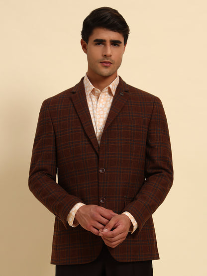 Blazer for Men | Premium Formal Blazer Slim Fit Notched Collar Wool Blend Fabric Checkered Pattern