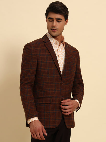 Blazer for Men | Premium Formal Blazer Slim Fit Notched Collar Wool Blend Fabric Checkered Pattern